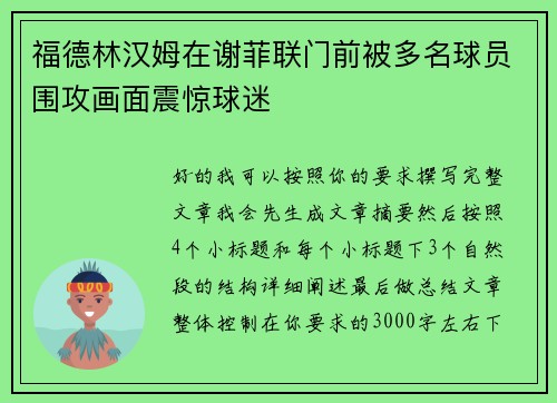 福德林汉姆在谢菲联门前被多名球员围攻画面震惊球迷 福德林汉姆在谢菲联门前被多名球员围攻画面震惊球迷